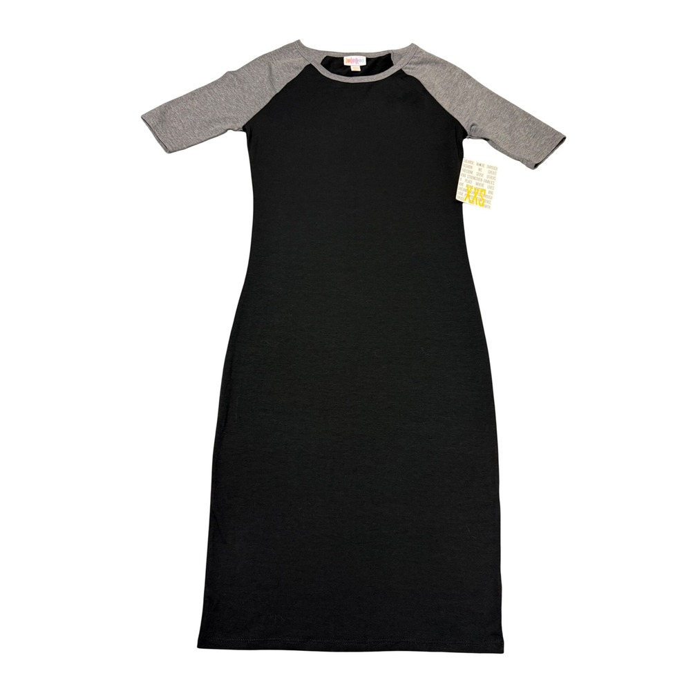 LuLaRoe Julia Dress Womens XXS Black Grey Raglan Short Sleeve Sheath New #153